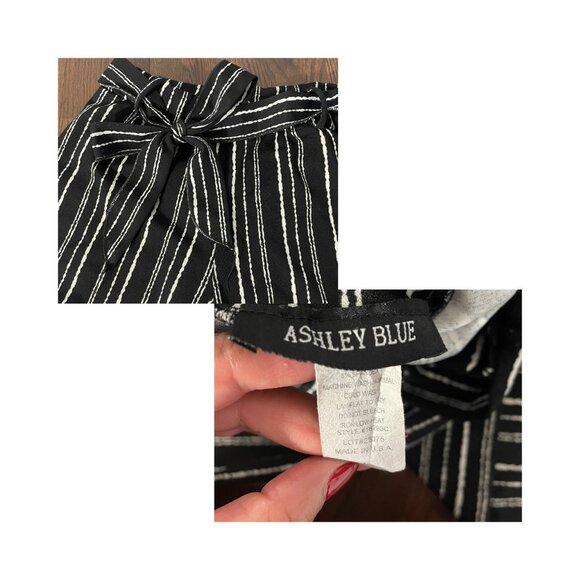 L Ashley Blue Women’s High Waist Casual Self-Tie Stripe Wide Leg Palazzo Pants - Picture 3 of 4